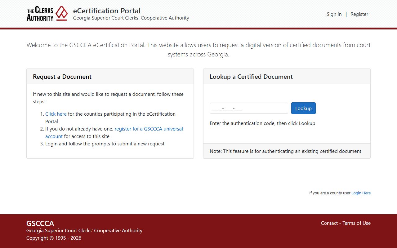 GSCCCA eCertification portal for Polk County certified court document requests