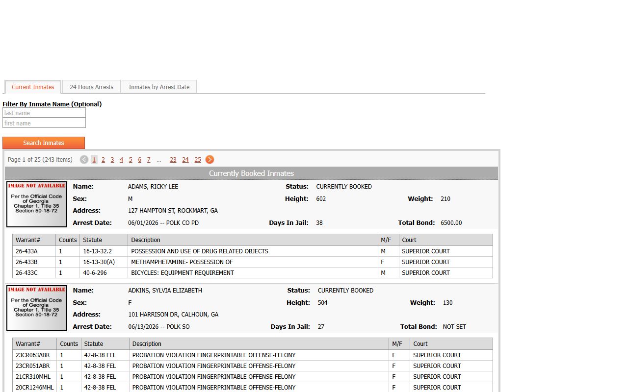 Polk County arrest records current jail population listing