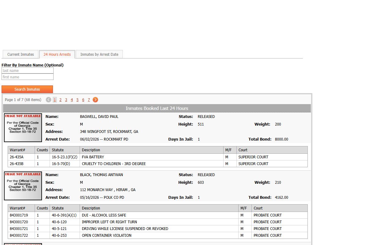 Polk County arrest records 24-hour inmate listing