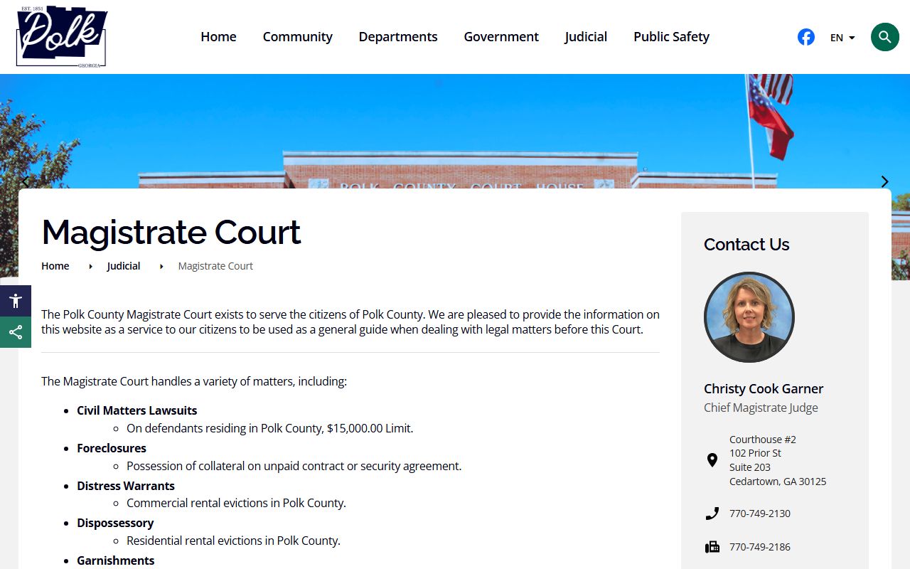 Polk County court dockets Magistrate Court page