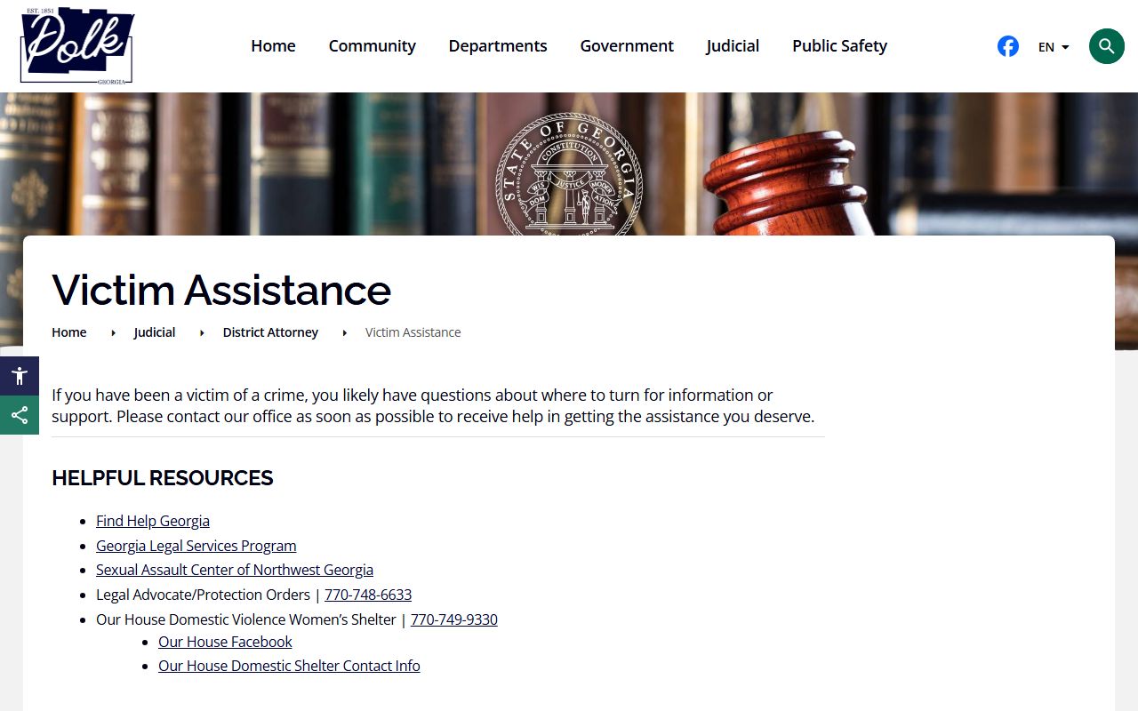 Polk County criminal court records District Attorney victim assistance page