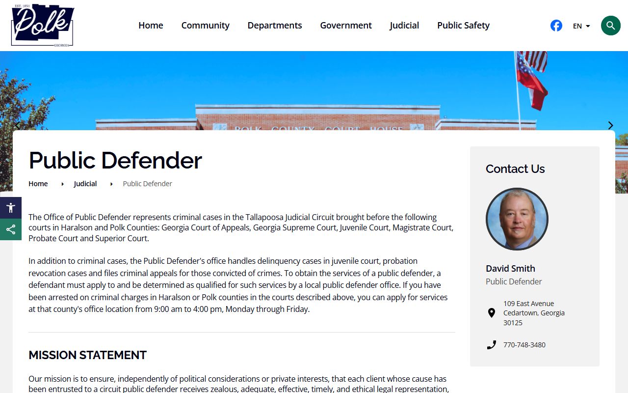 Polk County criminal court records Public Defender page