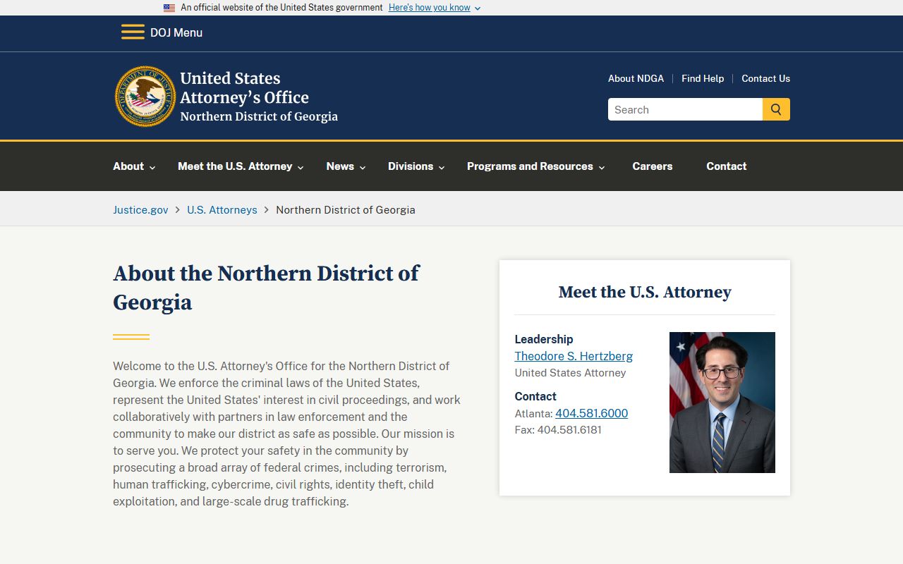 U.S. Attorney's Office for the Northern District of Georgia homepage