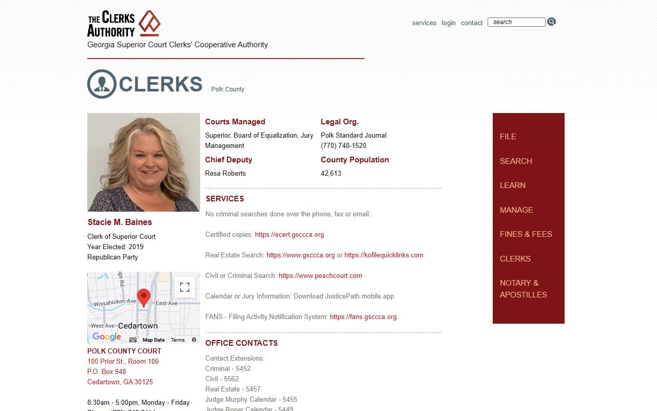 GSCCCA Polk County Clerk profile for Superior Court records access