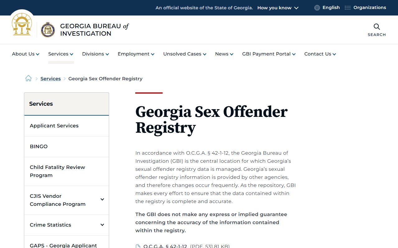 Polk County inmate records GBI sex offender registry service page