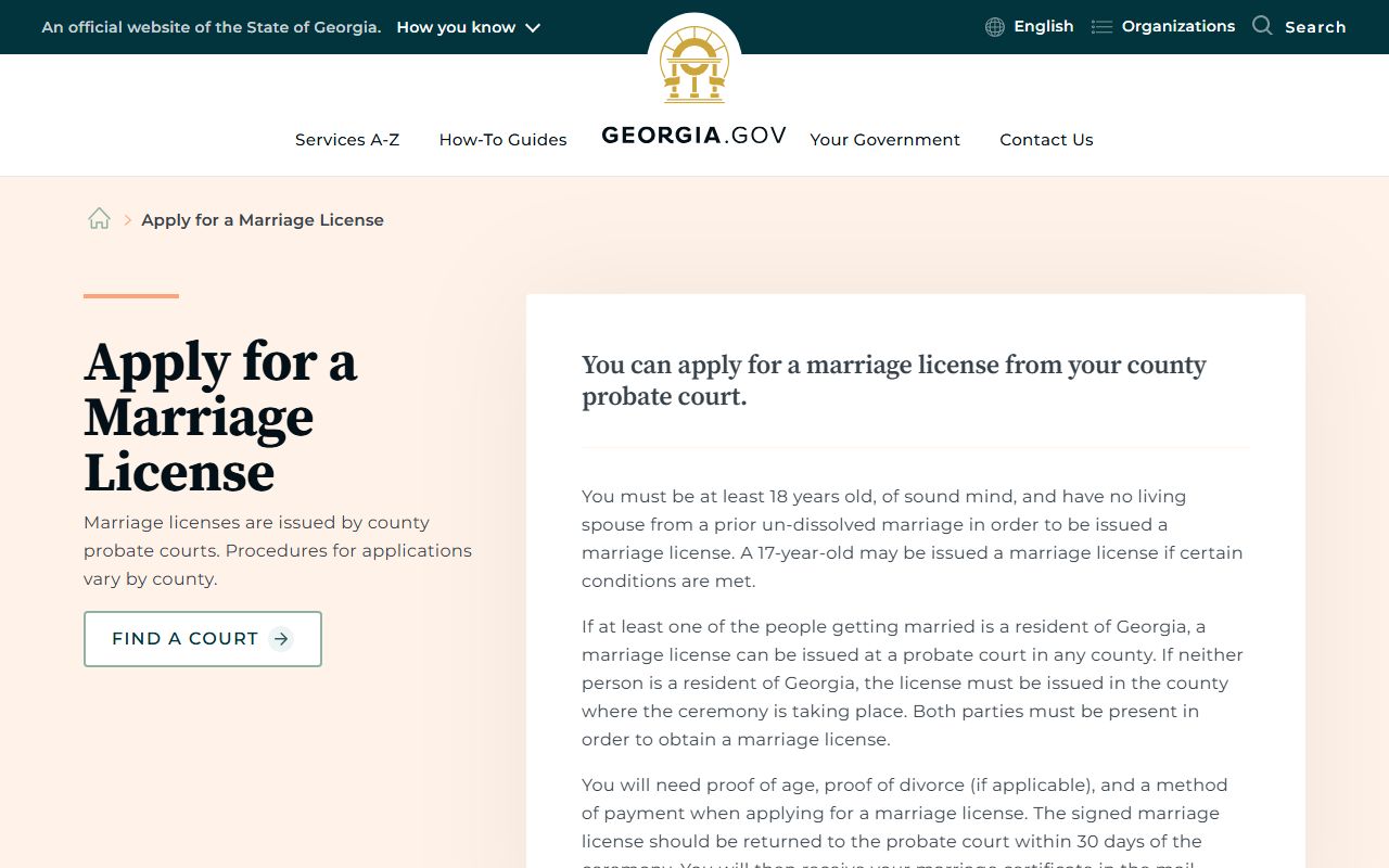 Georgia.gov apply for a marriage license guidance for county probate court applicants