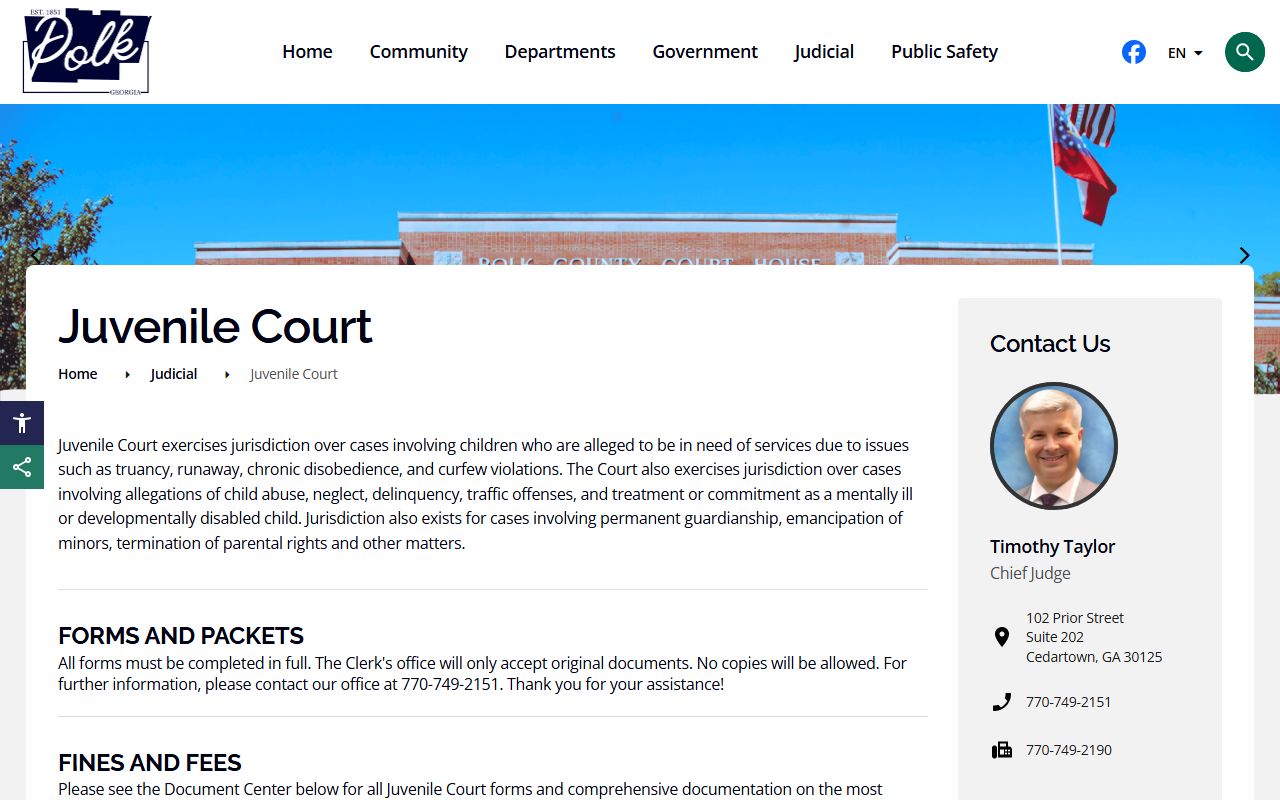 Polk County warrant records juvenile court contact page
